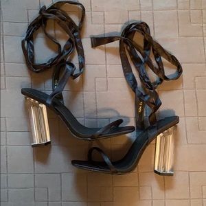 Brand New Fashion Nova Black Glass Heels